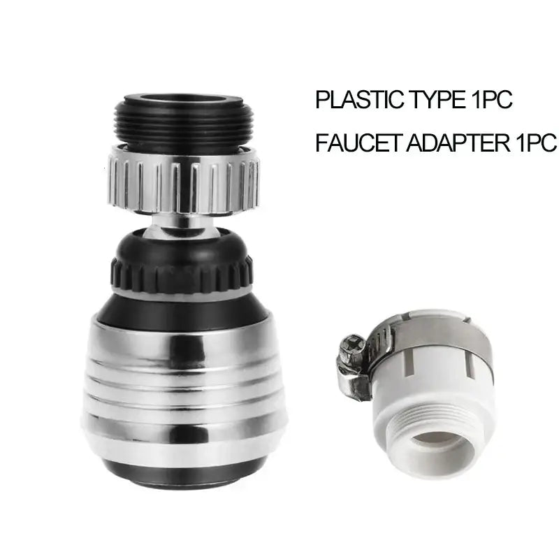 Silver and black plastic kitchen faucet aerator with adjustable ridged knob for chrome 2 modes kitchen faucet extender