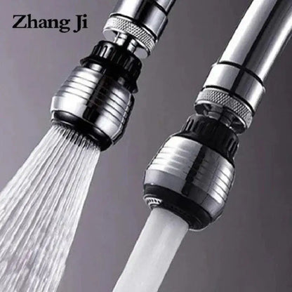 Chrome silver and black adjustable kitchen faucet aerator with textured grip rings and two spray modes for water saving