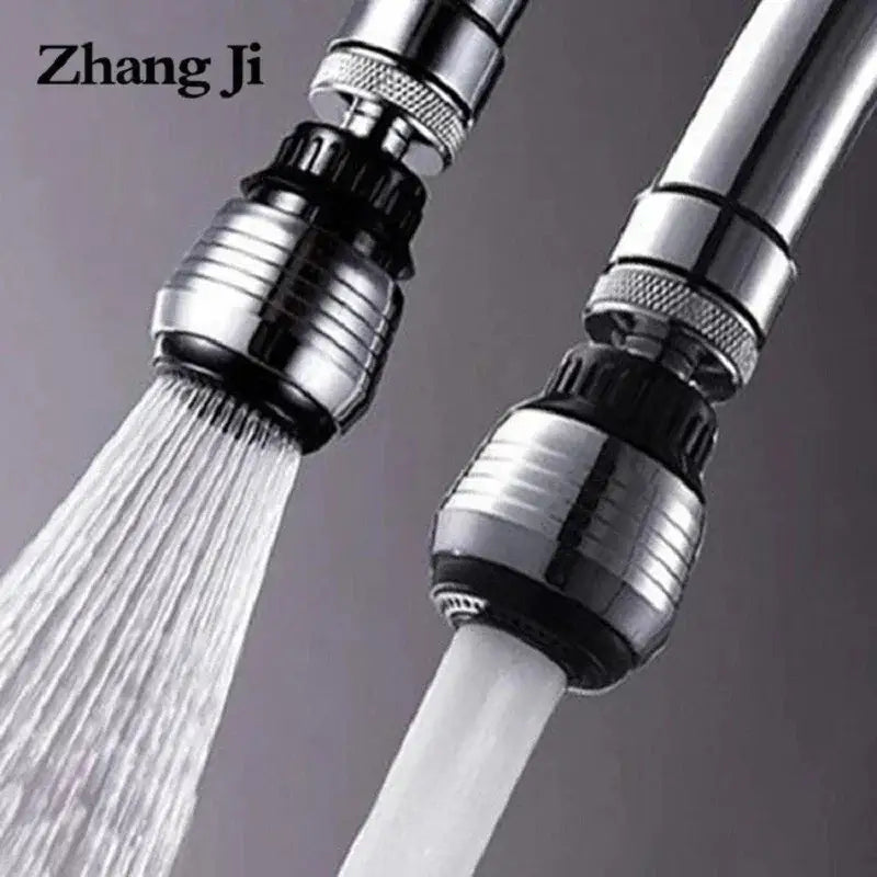 Chrome silver and black adjustable kitchen faucet aerator with textured grip rings and two spray modes for water saving