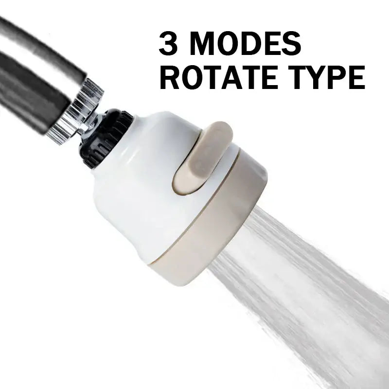 White and beige rotate-type kitchen faucet aerator with black knob designed for three spray modes water saving extender