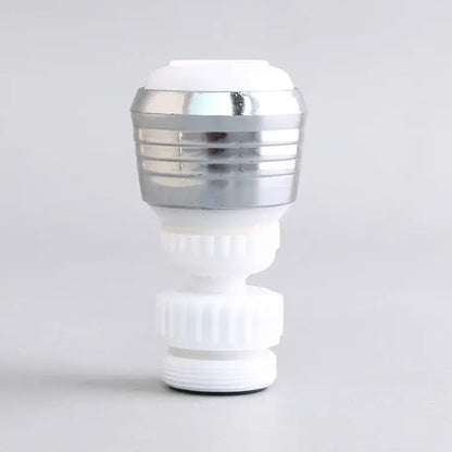 White and chrome faucet aerator with sleek ribbed metallic collar for modes kitchen faucet water saving extender