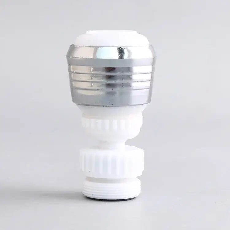 White and chrome faucet aerator with sleek ribbed metallic collar for modes kitchen faucet water saving extender