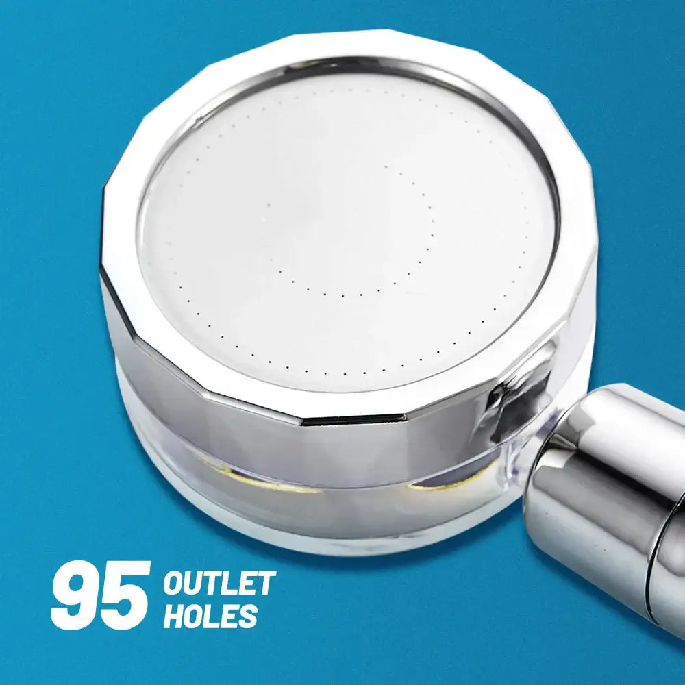 Chrome 360 rotating filter shower head with chrome finish and 95 outlet holes for enhanced shower experience