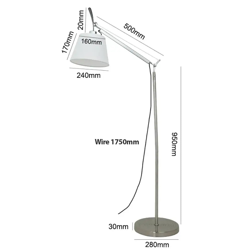 Modern silver-finished floor lamp with adjustable arm and white conical shade perfect as decorbites adjustable industrial wall light