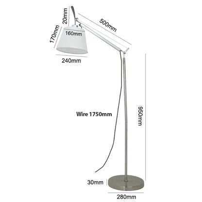 Modern silver-finished floor lamp with adjustable arm and white conical shade perfect as decorbites adjustable industrial wall light