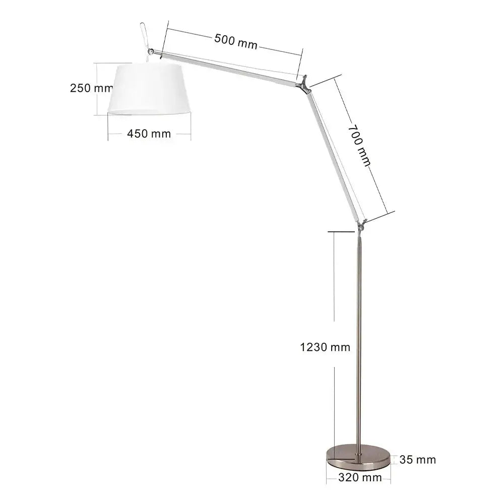 A sleek chrome adjustable industrial wall light with a polished metallic frame and white fabric shade for bedroom decor