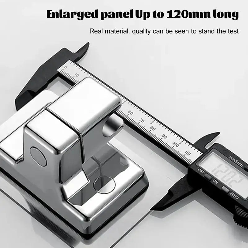 Shiny chrome-finished adjustable shower head holder with hose and robust rectangular metal shower door hinge for bathroom