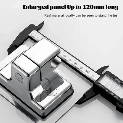 Shiny chrome-finished adjustable shower head holder with hose and robust rectangular metal shower door hinge for bathroom