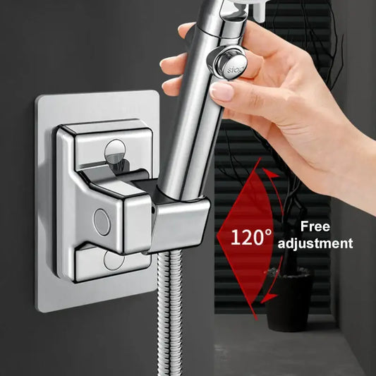 Chrome adjustable shower head holder with flexible hose and sleek chrome-finished handheld shower head for bathroom use