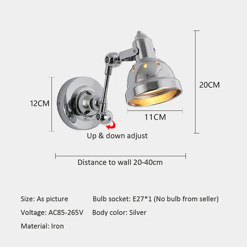 Silver iron decorbites adjustable folding industrial wall spotlight with articulated arm for dining room decor