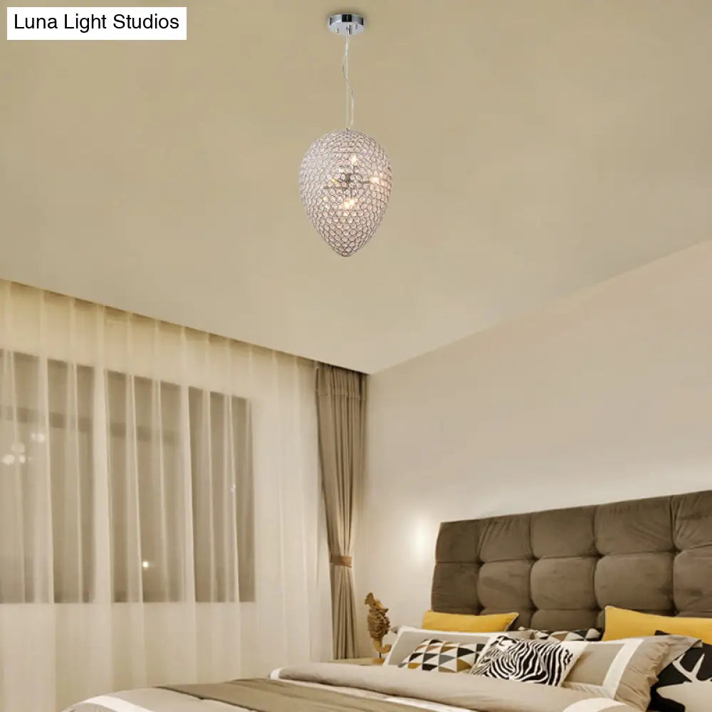 Lámpara colgante cromada con cuentas y pantalla en forma de lágrima - Lámpara de araña moderna de cristal transparente