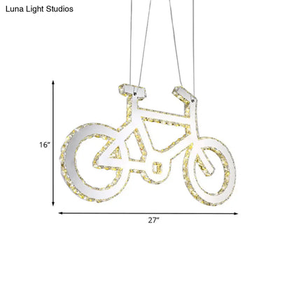 Lámpara de araña colgante LED de cristal con forma de bicicleta cromada para salón