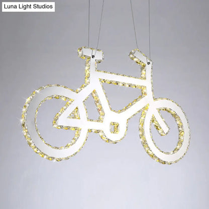 Lámpara de araña colgante LED de cristal con forma de bicicleta cromada para salón