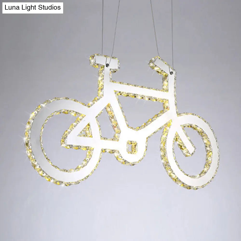 Lámpara de araña colgante LED de cristal con forma de bicicleta cromada para salón