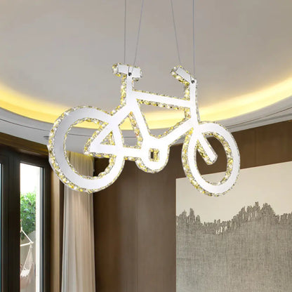 Lámpara de araña colgante LED de cristal con forma de bicicleta cromada para salón