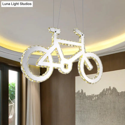 Lámpara de araña colgante LED de cristal con forma de bicicleta cromada para salón
