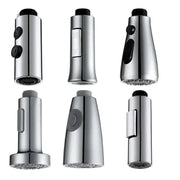Six chrome and black kitchen faucet small shower heads with textured nozzles and control knobs replacement pack
