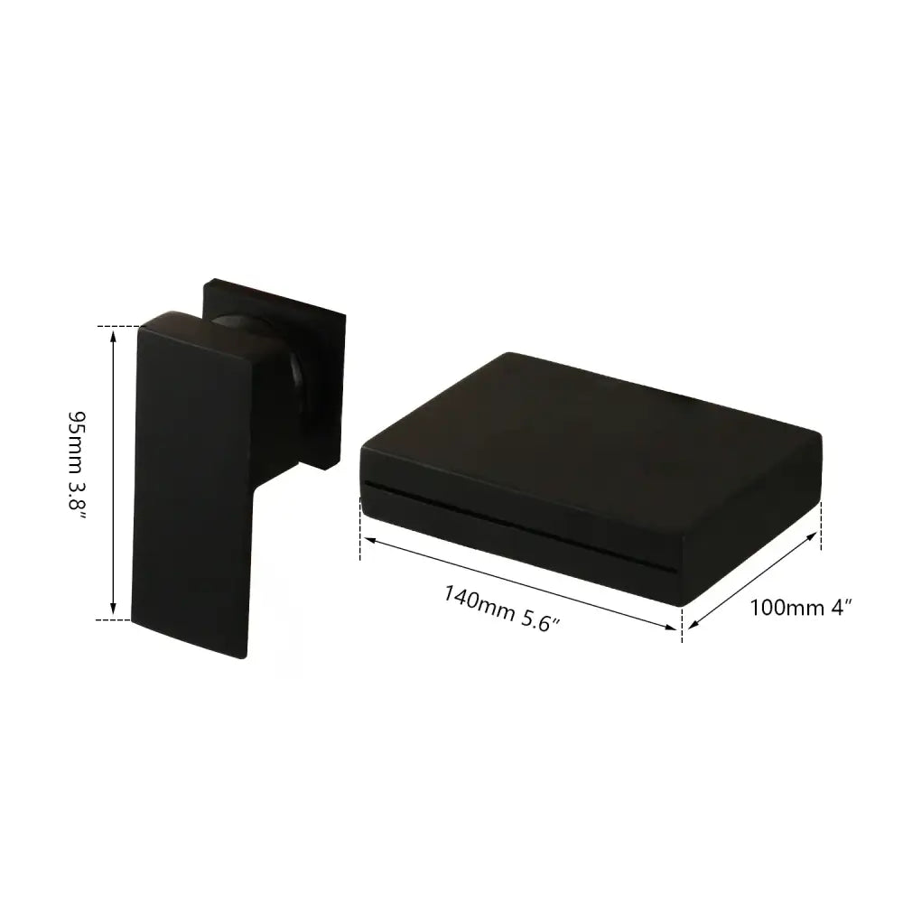 Black matte-finished rectangular soap dish with matching wall mount complementing decorbites led waterfall bathtub faucet