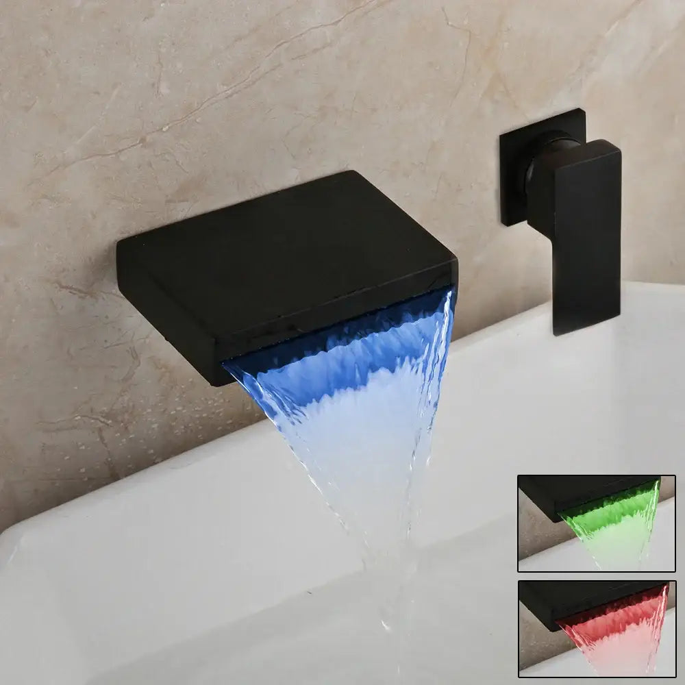 Black matte finish chrome and black led waterfall bathtub faucet with color changing water flow for bathroom wall mount decorbites led waterfall