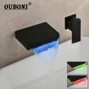 Black ouboni waterfall bathtub faucet with led color-changing water flow for decorbites led waterfall bathroom wall mount