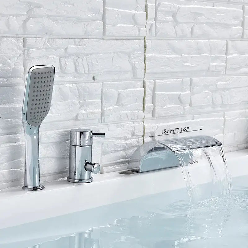 Chrome brass bathroom faucet waterfall bathtub tap with integrated handheld showerhead by decorbites brass bathroom