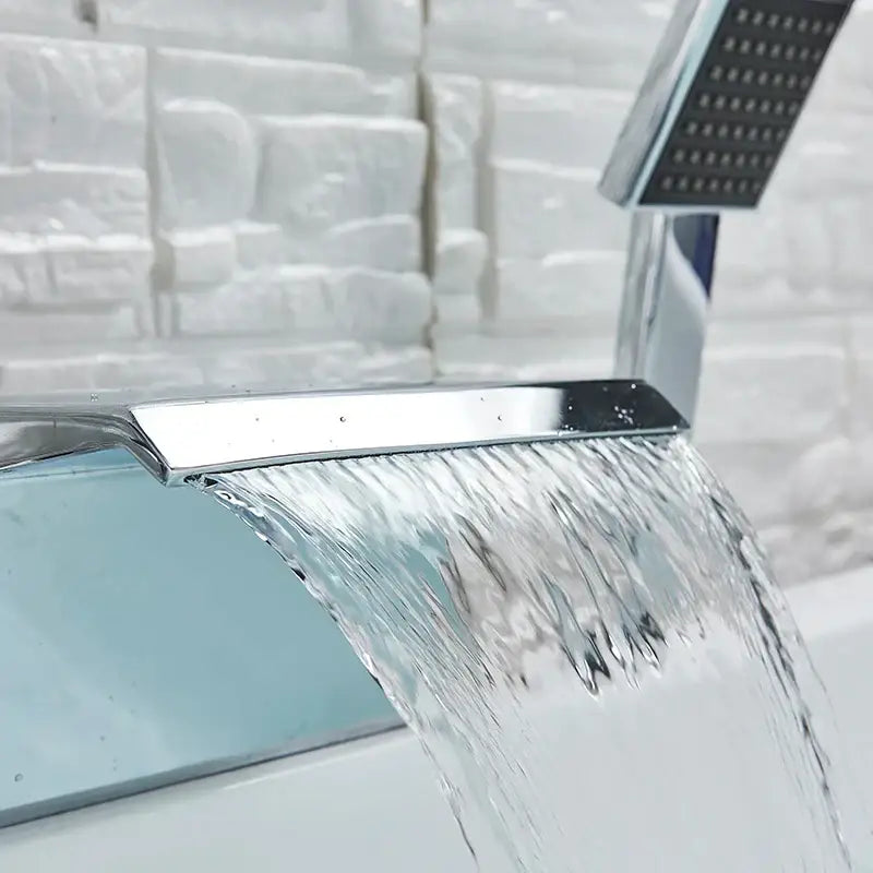 Chrome brass bathroom faucet waterfall bathtub tap with showerhead featuring sleek decorbites brass bathroom design