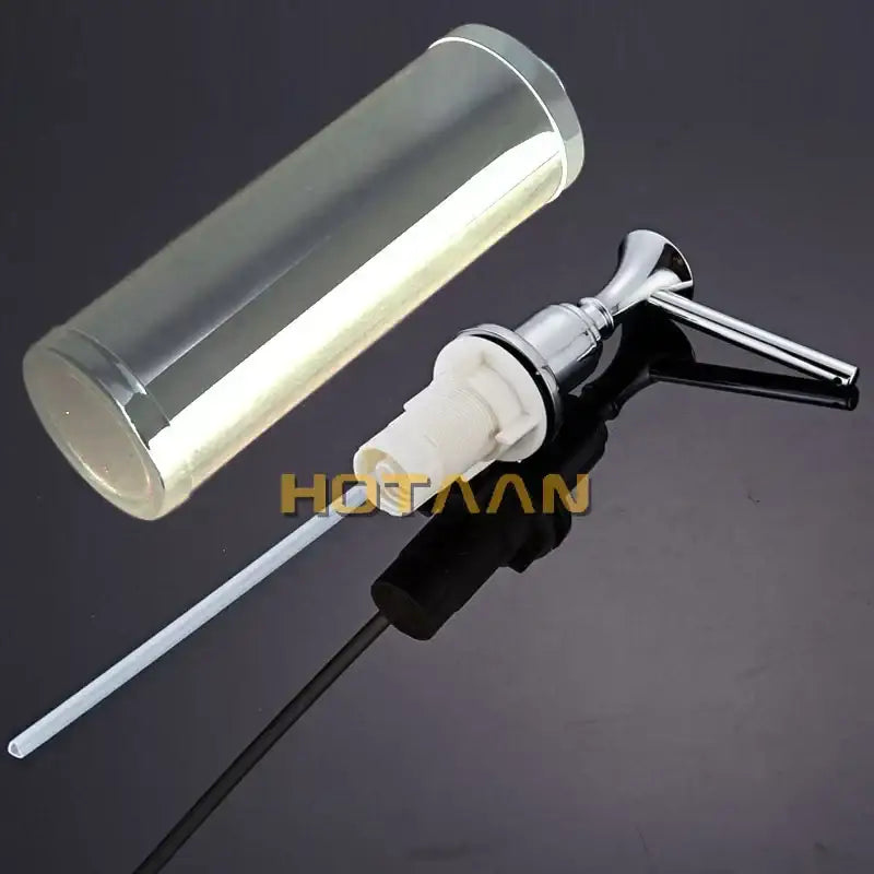 Chrome brass head stainless steel soap dispenser with chrome finish white plastic pump black rubber base and tubes