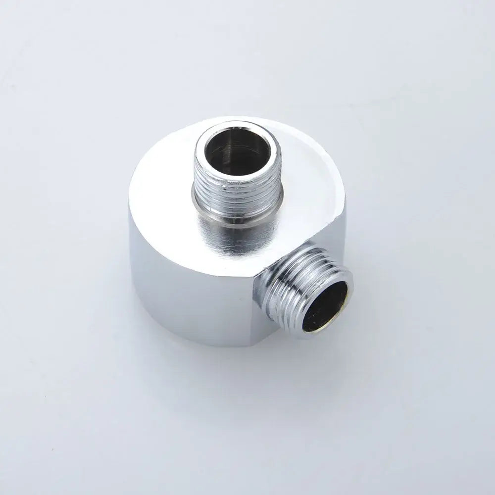 Chrome brass shower diverter valve water separator tee adapter with two threaded ports in chrome finish