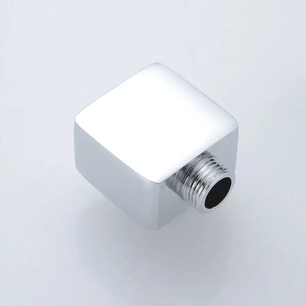 Chrome brass shower diverter valve with chrome-finished square corner fitting and threaded water separator tee adapter