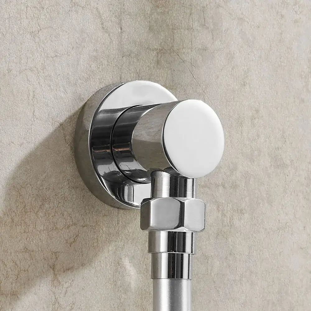 Chrome brass shower diverter valve with chrome finish, white ceramic knob, and hexagonal nut as water separator tee adapter