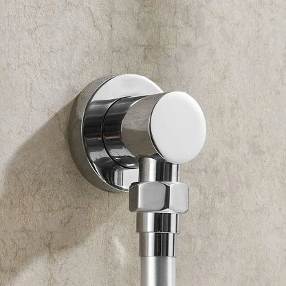 Chrome brass shower diverter valve with chrome finish, white ceramic knob, and hexagonal nut as water separator tee adapter