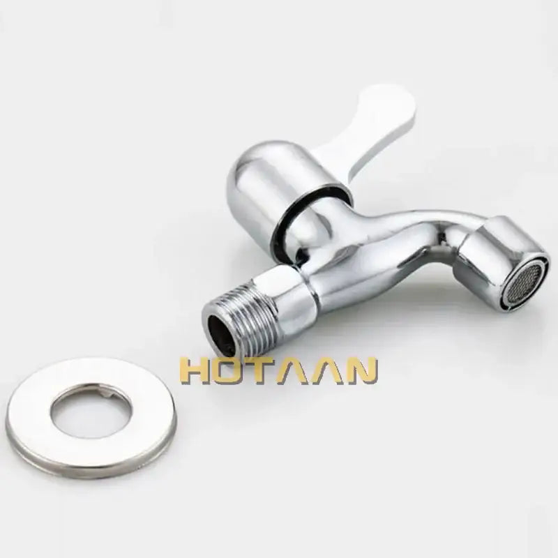 Chrome brass washer bibcock faucet outdoor with chrome stainless steel curved spout and white plastic handle mesh nozzle
