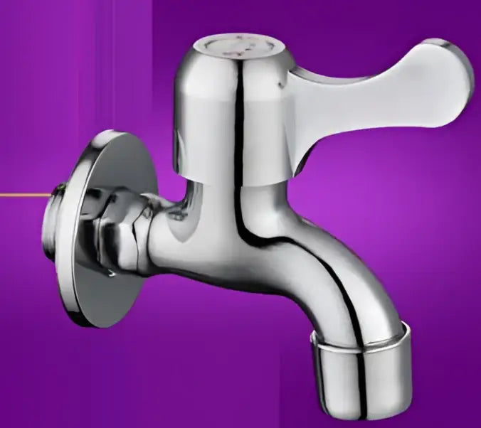 Shiny chrome brass washer tap bibcock faucet with a sleek curved spout and ergonomic handle for outdoor use