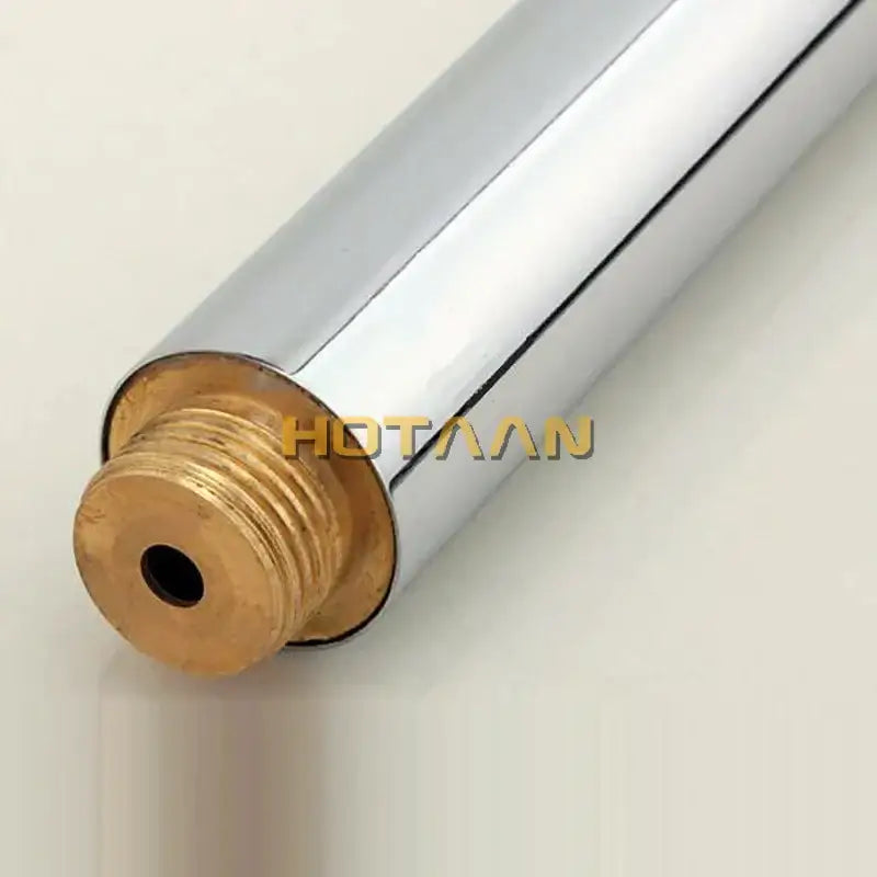 Chrome brass water saving handheld shower head with a chrome cylindrical pipe and brass threaded end cap