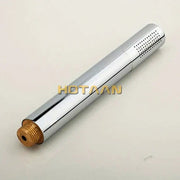 Chrome brass handheld shower head with water saving feature and perforated spray face with brass threaded connection