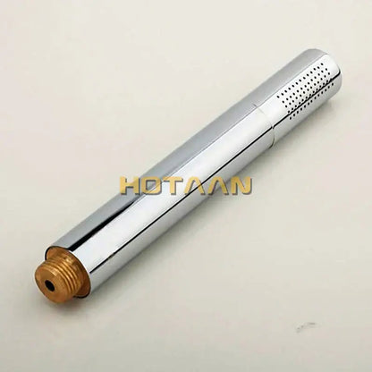 Chrome brass handheld shower head with water saving feature and perforated spray face with brass threaded connection