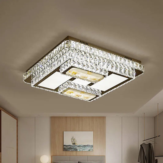 DecorBites™ DecorBites™ Chrome Ceiling Mounted Crystal LED Flush Lamp with Lotus Pattern