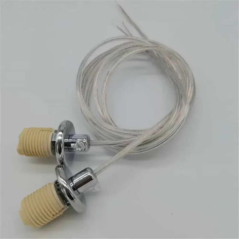 Chrome ceramic lamp thread holder with beige threaded ceramic sockets and white coiled cable lead for bedroom decorbites g9 ceramic