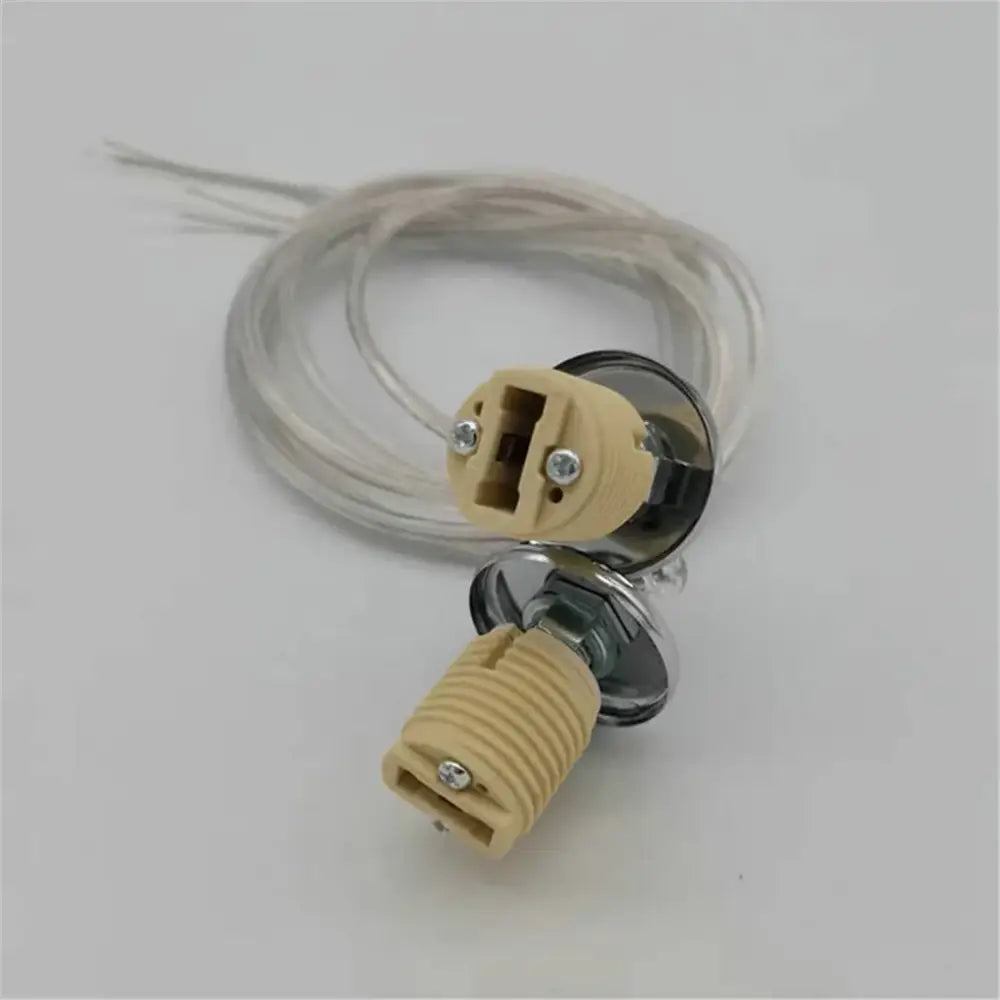 Beige ceramic lamp thread holder with chrome cable lead and coiled white wire for decorbites g9 ceramic lamps
