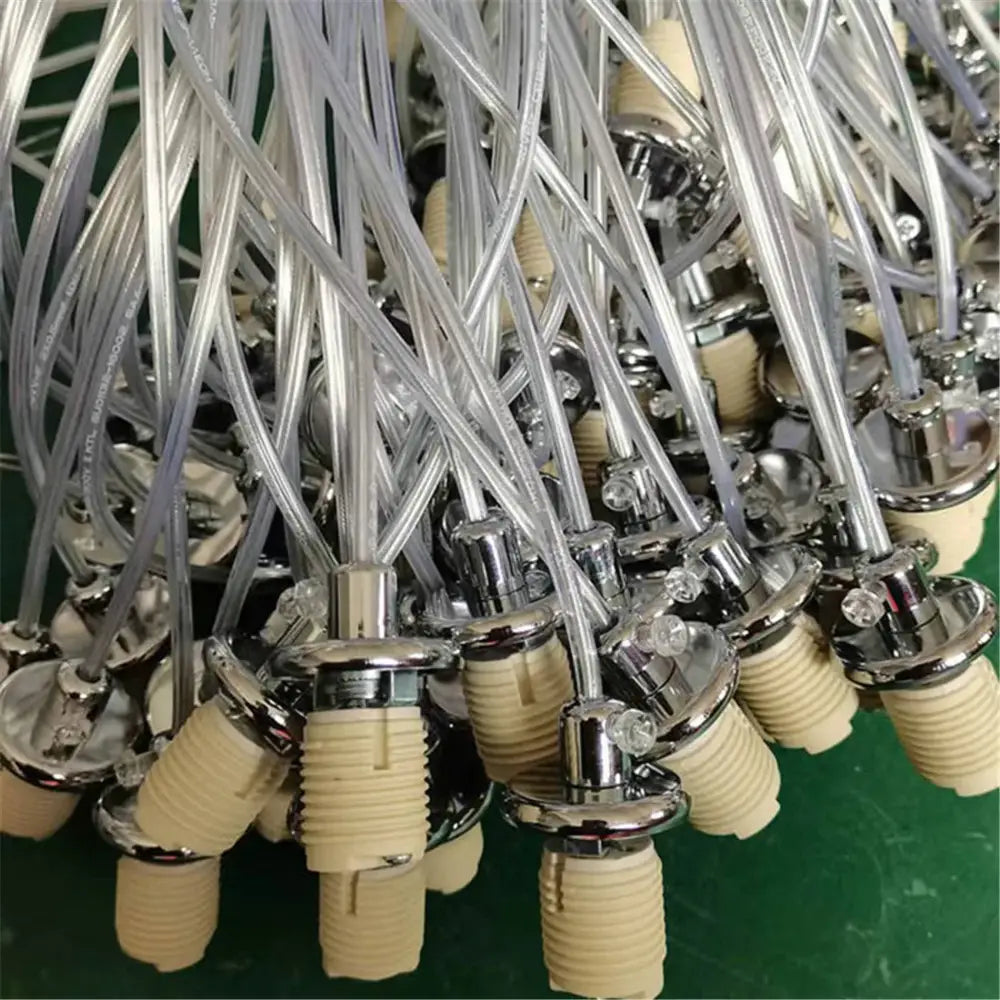Chrome ceramic lamp thread holder with clear tubing cable lead and beige decorbites g9 ceramic caps for bedroom use