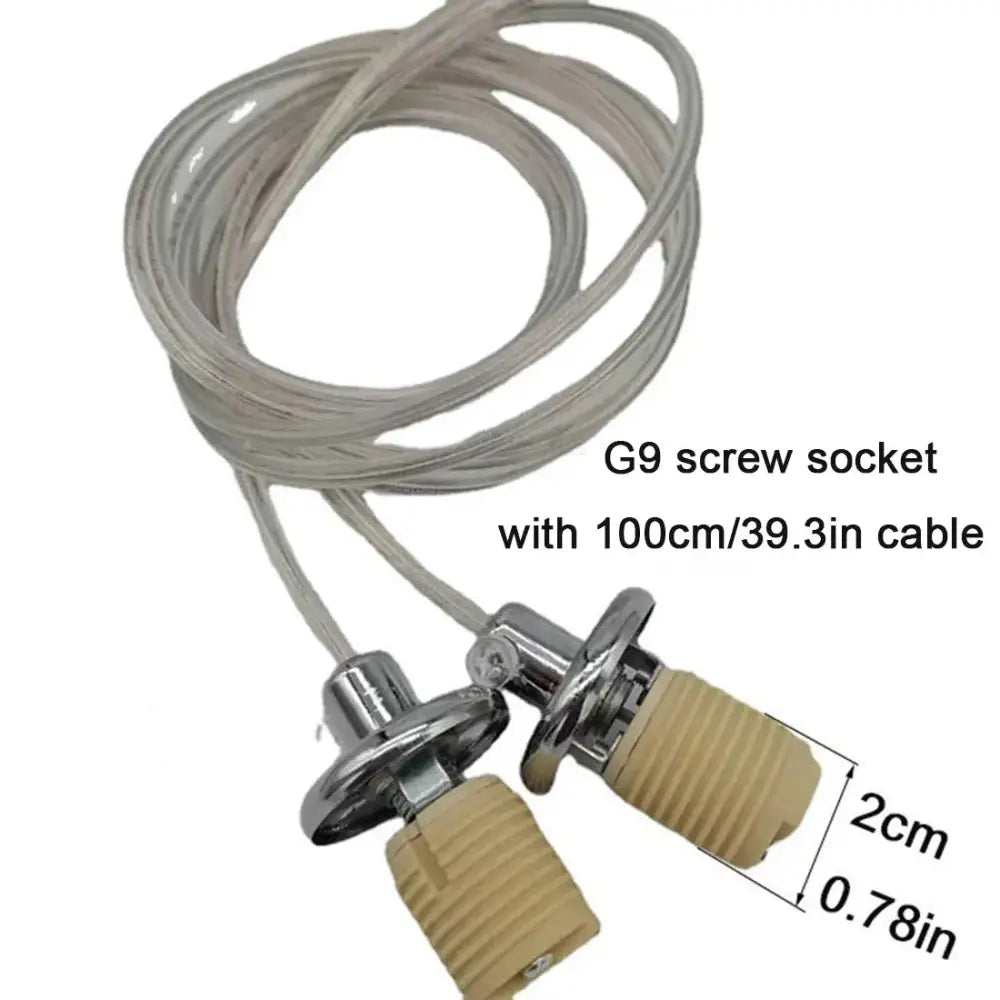 Chrome ceramic lamp thread holder with 100cm cable lead featuring chrome metal bases and beige decorbites g9 ceramic insulators