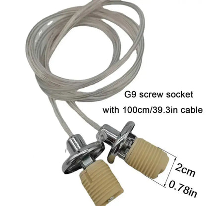 Chrome ceramic lamp thread holder with 100cm cable lead featuring chrome metal bases and beige decorbites g9 ceramic insulators