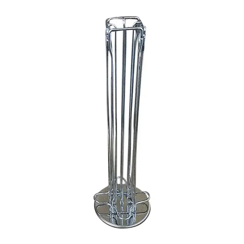 Chrome-finished metal coffee capsule tower stand with sleek vertical design and circular base for decorbites coffee capsule storage