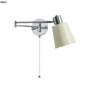 Chrome cream led swing wall lamp with adjustable arm cream conical shade and pull chain for bedroom decorbites cream led