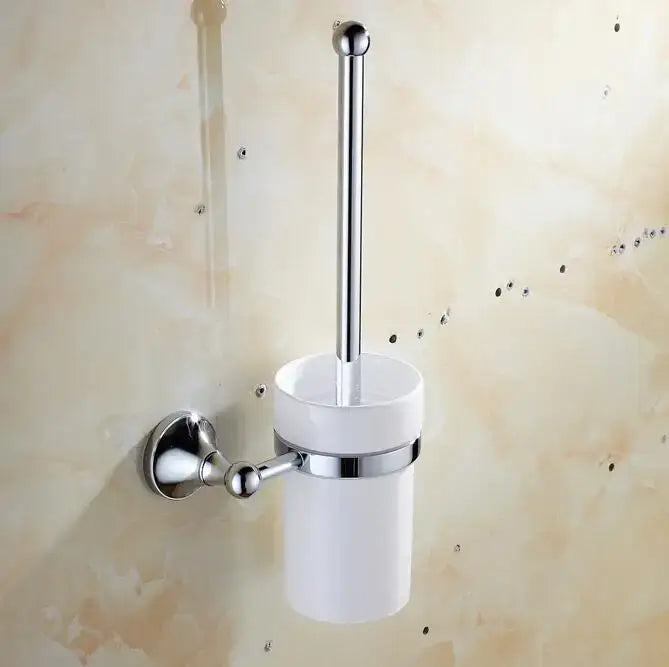 Chrome finished toilet brush holder with white ceramic cup and chrome bracket from crystal bathroom set decorbites brass