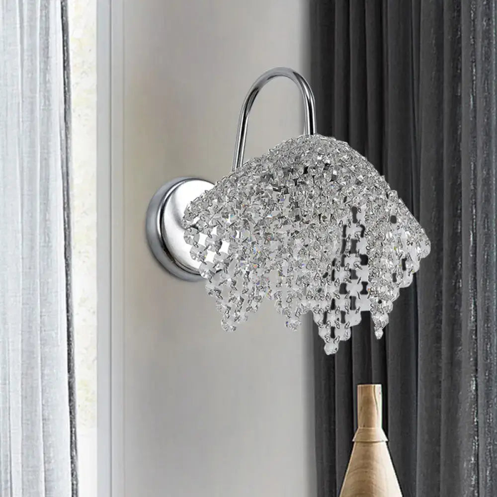 Chrome crystal drip wall sconce light wall mount with sparkling chrome finish and cascading clear crystal beads for bedroom