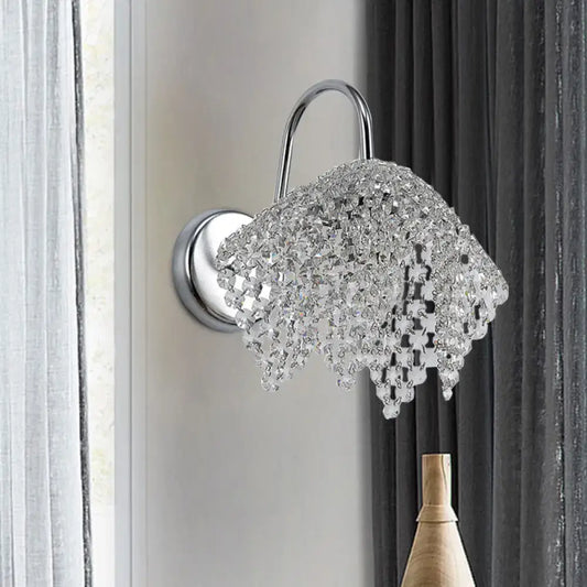 Chrome crystal drip wall sconce light wall mount with sparkling chrome finish and cascading clear crystal beads for bedroom