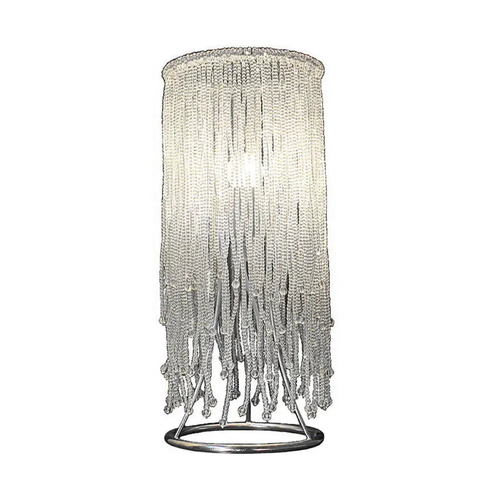 Lámpara de mesilla de noche con flecos de cristal cromado: elegante iluminación de mesa de una sola bombilla para dormitorios posmodernos.