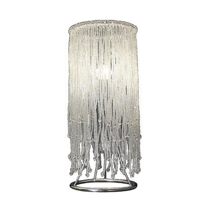 Lámpara de mesilla de noche con flecos de cristal cromado: elegante iluminación de mesa de una sola bombilla para dormitorios posmodernos.