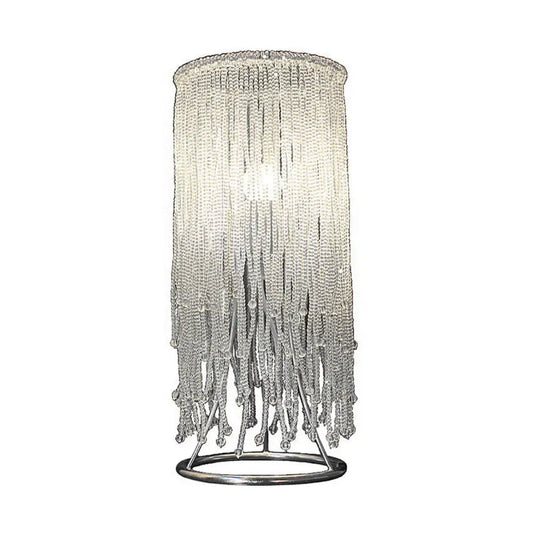 Lámpara de mesilla de noche con flecos de cristal cromado: elegante iluminación de mesa de una sola bombilla para dormitorios posmodernos.